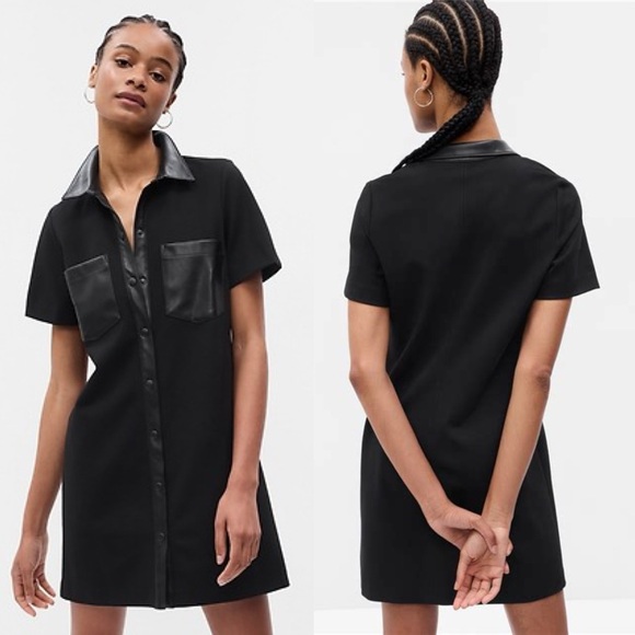 NWT Gap Vegan Leather Mini Shirtdress - Picture 1 of 5